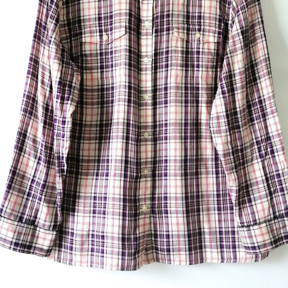 Talbots Womens Multicolor Plaid Flap Pockets Long Sleeve Button Up Shirt Size XL - Picture 3 of 7